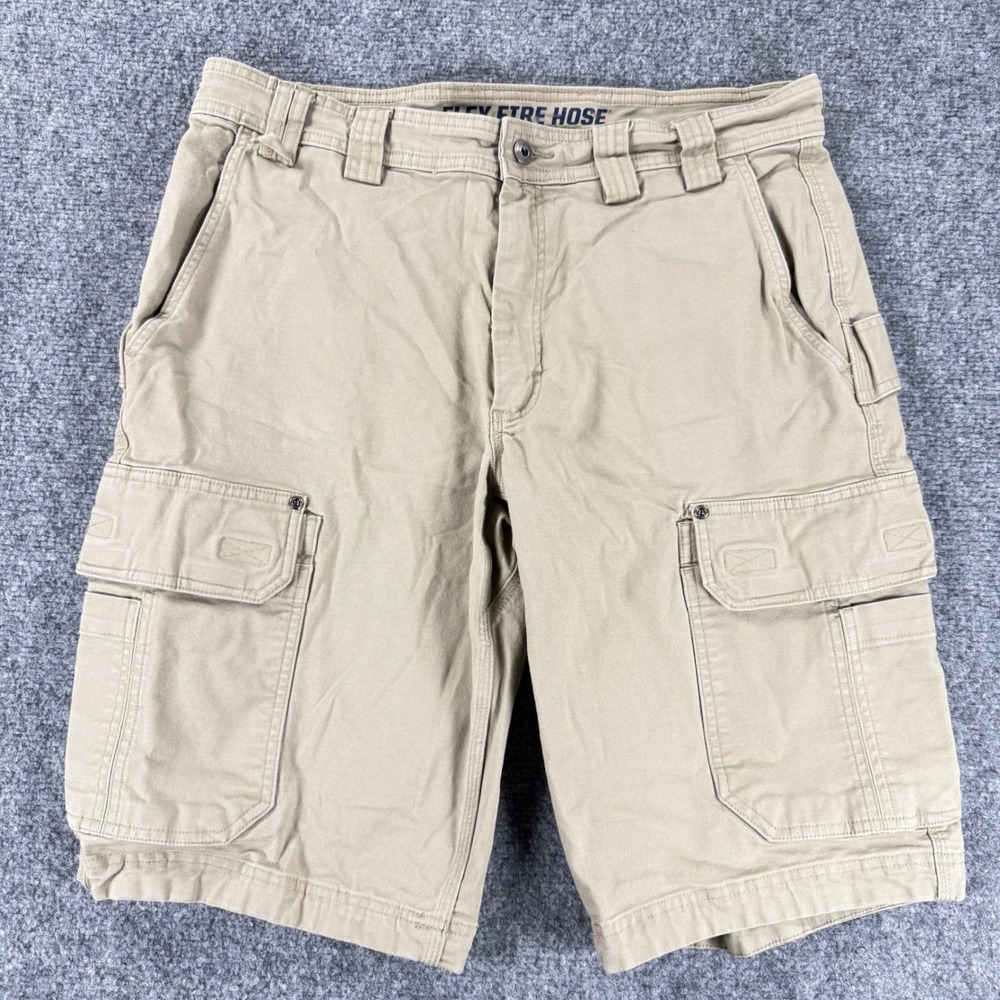 Duluth Trading Co Flex Fire Hose Cargo Shorts Men's 36 Tan Cotton Relaxed Fit